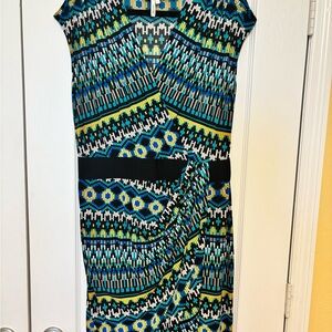 Max & Cleo “Rachel” Patterned Midi Dress in Peacock, Large